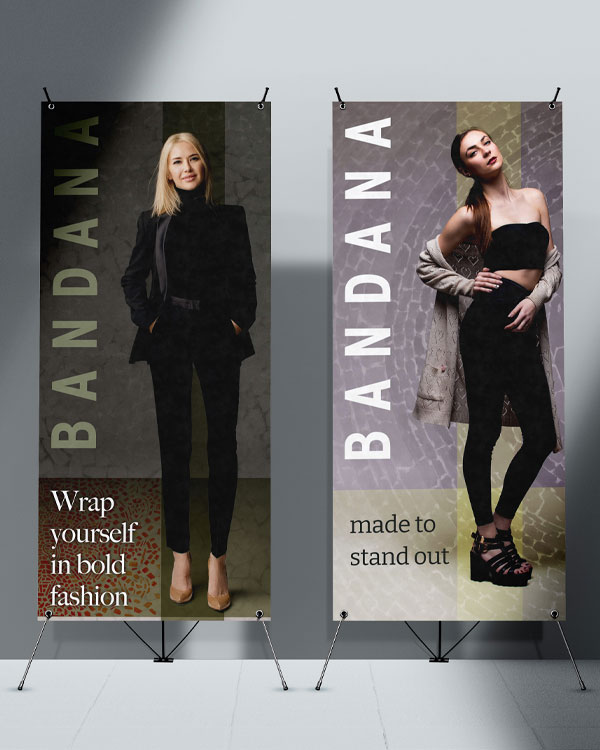Professional pop up banner and roll out design services for a fashion brand in Houston. Este texto es crucial para el SEO. Describe la imagen e incluye la frase clave principal de la p